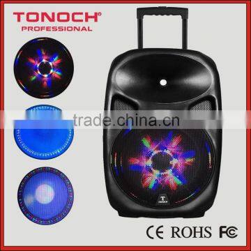 15 inch two way rechargeable portable active speakers with colorful lights speaker(PT15WL)