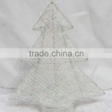 Decorative iron tree tower with light and white silk christmas ornament