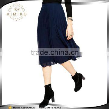 OEM Manufacture Summer Blue Women Pleated Midi Skirt In Latest Fahsion Designs