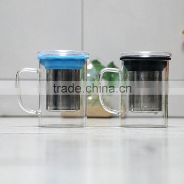 borosilicate glass cup tea glass with Stainless steel tea strainers