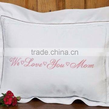 Embroiered message white cotton pillow case