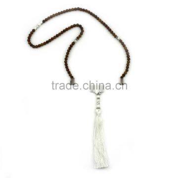 Original Natural Wood Grain Beads White Turquoise Beads Alloy Beads Long Tassel Necklace