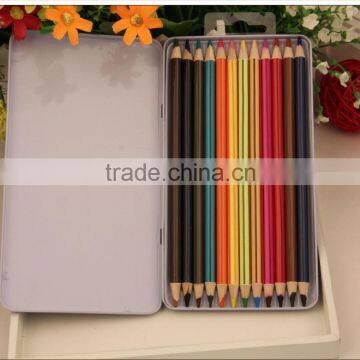 round striped color pencil /double color pencils/metal pencil box / senior coloring pencil