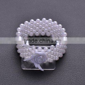 (M0865) 100pcs/lot Elastic Pearl Wedding Rhinestone Napkin Rings With Spacer,50mm Inner Size, Outer Size:55mm,pure White Pearl photo-2