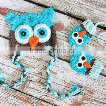 Handmade crochet baby hat and gloves ,baby owl beanie hats