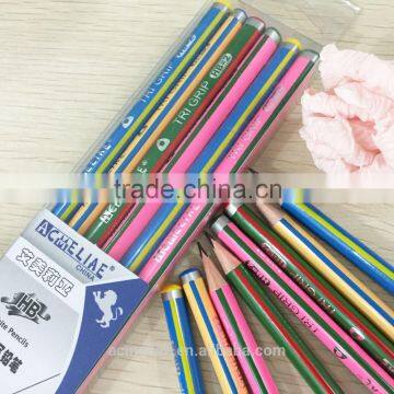 7" standard size triangular shape color striped HB pencil sharpened with dipped end
