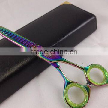 Titanium Color Hair Thinning Scissor With Black Color Leather Case Packaging Free Shipping 27 Pieces To USA, UK, Canada & France