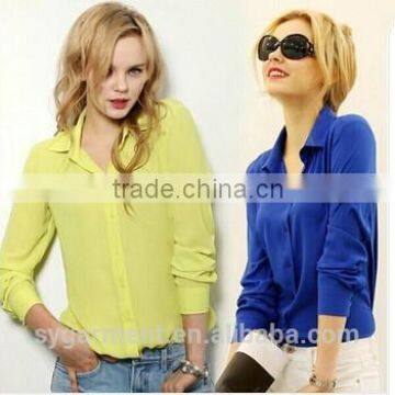 spring hot sale Chiffon Blouses women Long-sleeve Button Solid Shirt lady Slim blusas