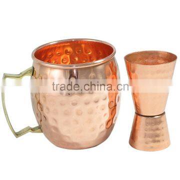 Set of 2 Pure Copper Beer Mug with Jiggers, Authentic Solid Copper Mugs, Moscow Mule Pure Copper Beer Mugs