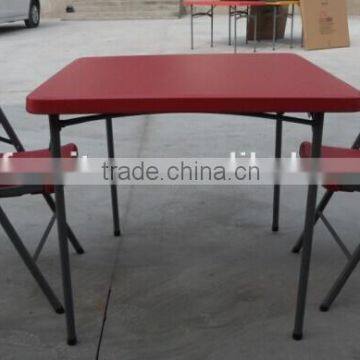 red color plastic folding camping square table for 4 seats