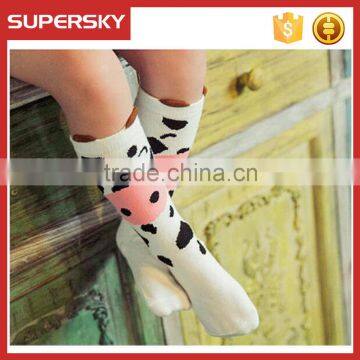 A-270 Girl Cute Animal Socks Kids Cow Animal Boot Socks Cow Deisgn Children Knee Socks