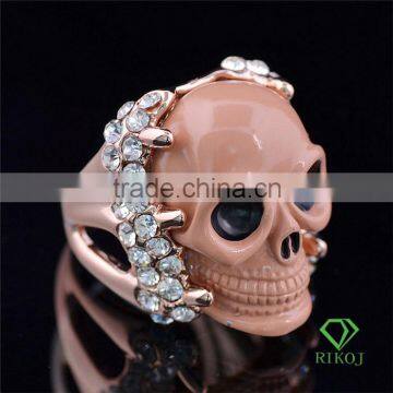 18k gold plating austrian crystal stylish retro paint skull rings