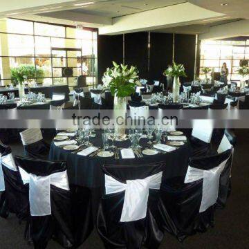 Black satin self-tie chair cover with sashes for wedding