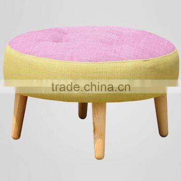 High quality wooden with PU leather/wool/linen fabric round foot stool