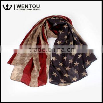 Wentou American Flag Printed Voile Wrap Shawls Scarf