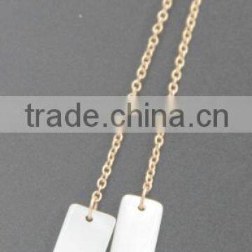 Gold Long Dangle Drop Chain With Rectangle Alloy Stone Earrings photo-4