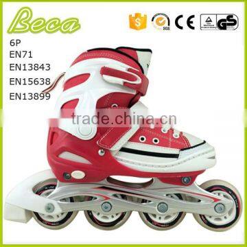 wholesale PU wheel red canvas inline skate shoes with flashing