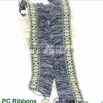 5.0cm stock embroidered woven fringed jacquard ribbon