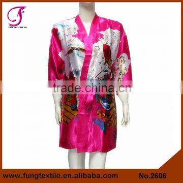 2606 Short Design Girl Pattern Kimono Satin Robe