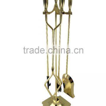 5 piece Fireplace Tool Set With Ball Handles Includes Firewood Poker Shovel Brush Tongs and Stand in Modern gold Finish