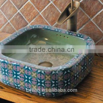 Handpainted ceramic art basin colorful countertop round sink porcelain flower edge bowl vanity top GD-F26                        
                                                Quality Choice