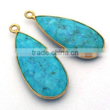 Turquoise Gemstone Connector Gold Plated Single Bail Connector