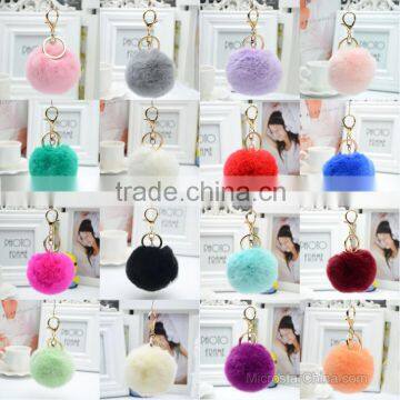 20 Colors 8cm Genuine Rex Rabbit Fur Ball Pom Pom Keychain Fur Ball Keychain