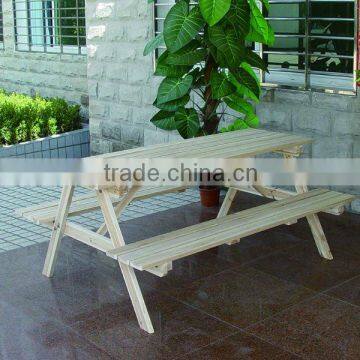 wooden garden table and bench