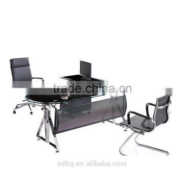 PT-D016 Europe Corner Glass surfaced Small Office table designs with Steel legs