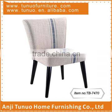 cafe chair, Linen fabric cover with a strip on the back and seat,black finish KD rubber wood round legs,TB-7470