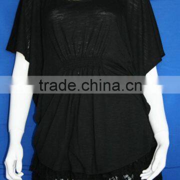 Black batwing short sleeve ladies polyester t shirt