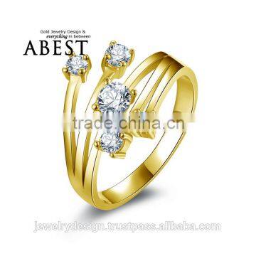 Silk Ribbon 10K Yellow Gold Micro Pave Stones Simple Wedding Ring Lady's Fashion Jewelry Ring