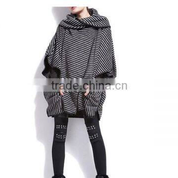 Women's Fashion Stripe Bat Poncho Cape Jacket Sweater Casual Warm Cloak Coat Knitwear photo-5