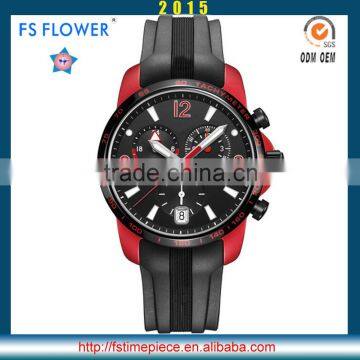 FS FLOWER - Chronograph Silicone Band Male Watch Stainless Steel Case Back 20 ATM Bar Water Resistant