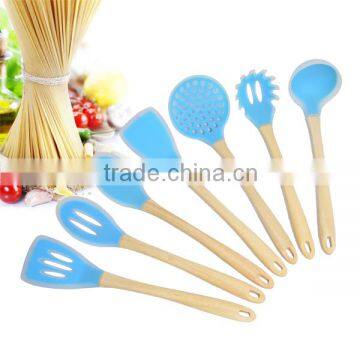 High Quality 7-Piece Wood Handle Silicone Kitchen Cooking Utensil Set