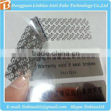 self adhesive tamper evident void label hologram printing