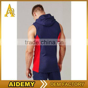 wholesale blank pollover sleeveless mens hoodies contrast hoodie for gym wear