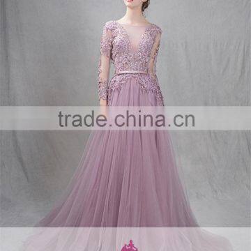 AR-87 Latest Dress Designs Real Sample Sexy Backless Lace Long Sleeves Prom Dress 2016