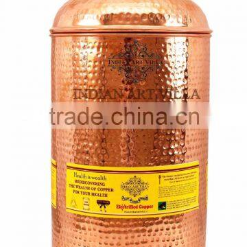 Indian Art Villa Pure Copper Hammered 12000 ML Flat Storage Pot - Serving & Storage - Home, Hotel, Restaurant, Gift Item, Decor