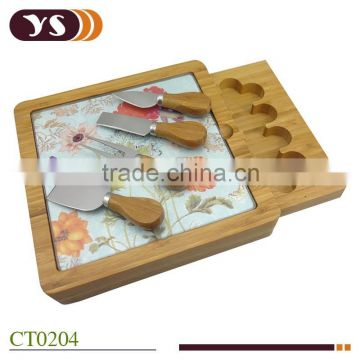 colorful glass baord cheese box and knife set