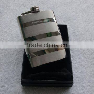 stainless steel hip flask mirror light + drawing senior flagon 8 ounces,wine pot