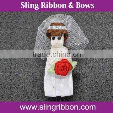 Cute Bride in Wedding Dress Sculpture Ribbon Hair Clip For Decoration