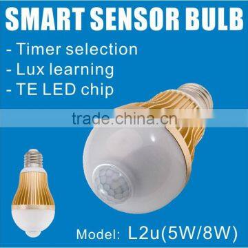 L2u (5W/ 9W) PIR Motion Sensor LED Light Bulb with Lux learning & Timer selection ,TE LED Chip