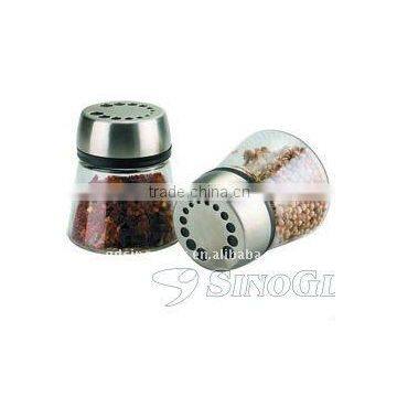 SINOGLASS 2 Pcs With S/S Top Cone Glass Spice Jars Set