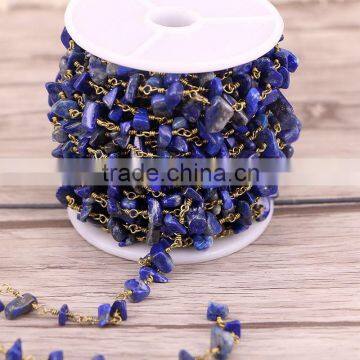 Lapis Chip Beads Wire Wrapped Rosary Chain Faceted Beads DIY Necklace Chain for Men or Women