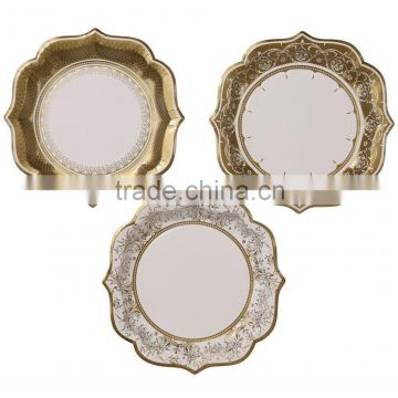 Party Golden Gold Medium Paper Party Plates, 20cm, Pack of 12 in 3 Designs