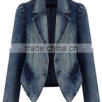 New Fashion Vintage Women`s Long Sleeve Denim Jeans Blazers Ladies trend Suit Jacket