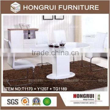 Round mdf dinign room furniture /high glossy white dining tables expanding dining room table