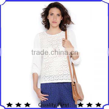 Newest fashion Hollow Design ladies long sleeve blouses designs fat ladies