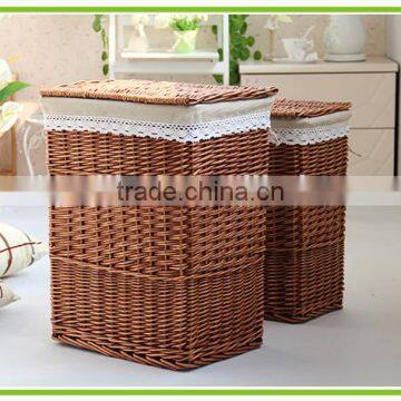Sets 2 Whole Willow Material Laundry Basket With Lid With Lining With Handls on the Side of the Basket photo-2